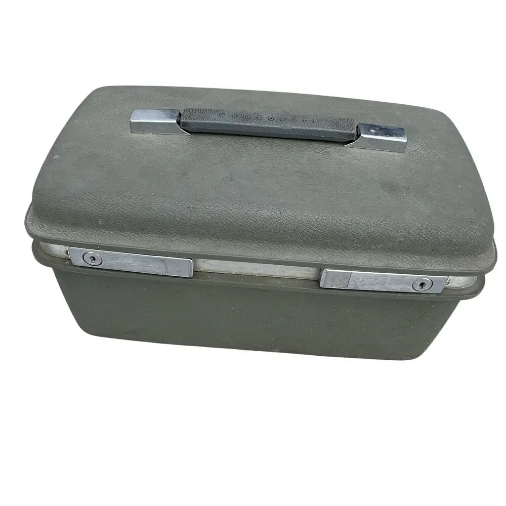 RARE Samsonite Saturn Army Green Hard case Travel Cosmetic Train Luggage Vintage